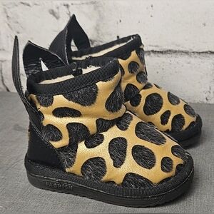 Fashion Xiuxian Girls Faux Fur Leopard Boots w/ Ears & Side Zipper